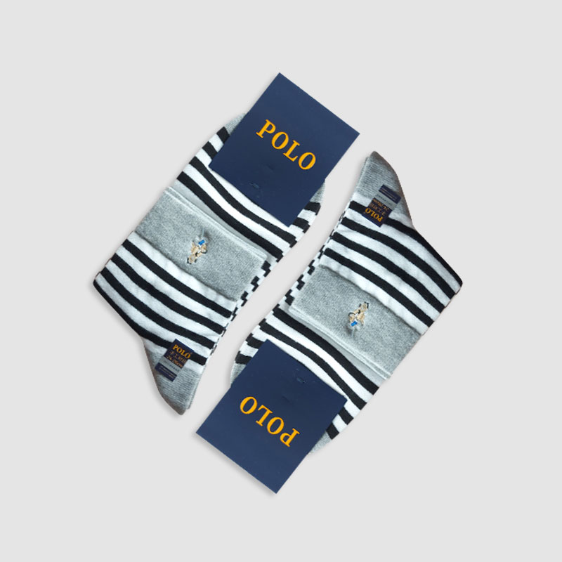 جوراب نیم ساق مردانه راه راه رنگی polo - مشکی