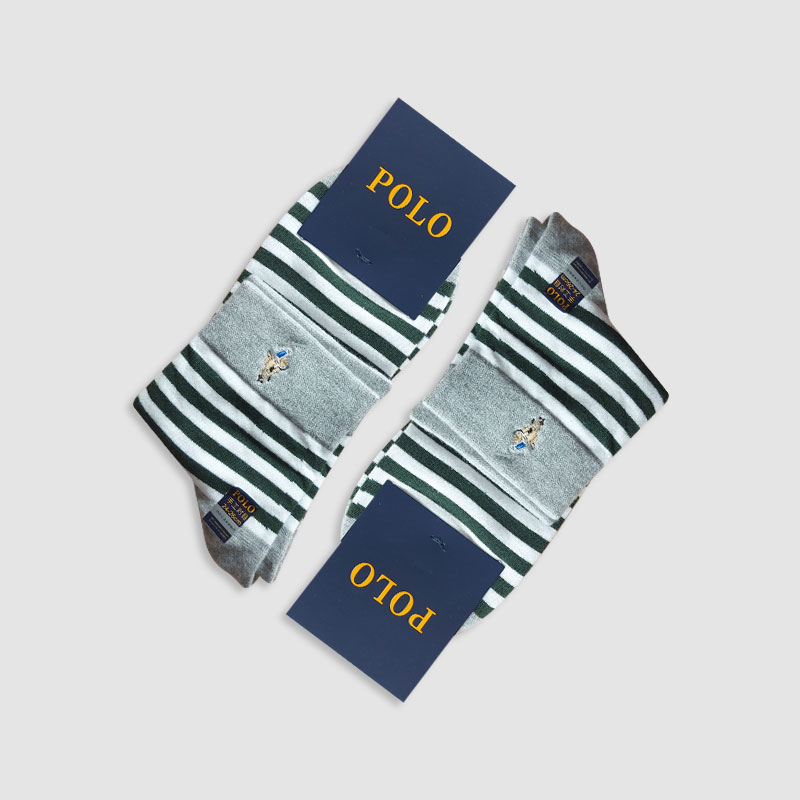 جوراب نیم ساق مردانه راه راه رنگی polo - یشمی