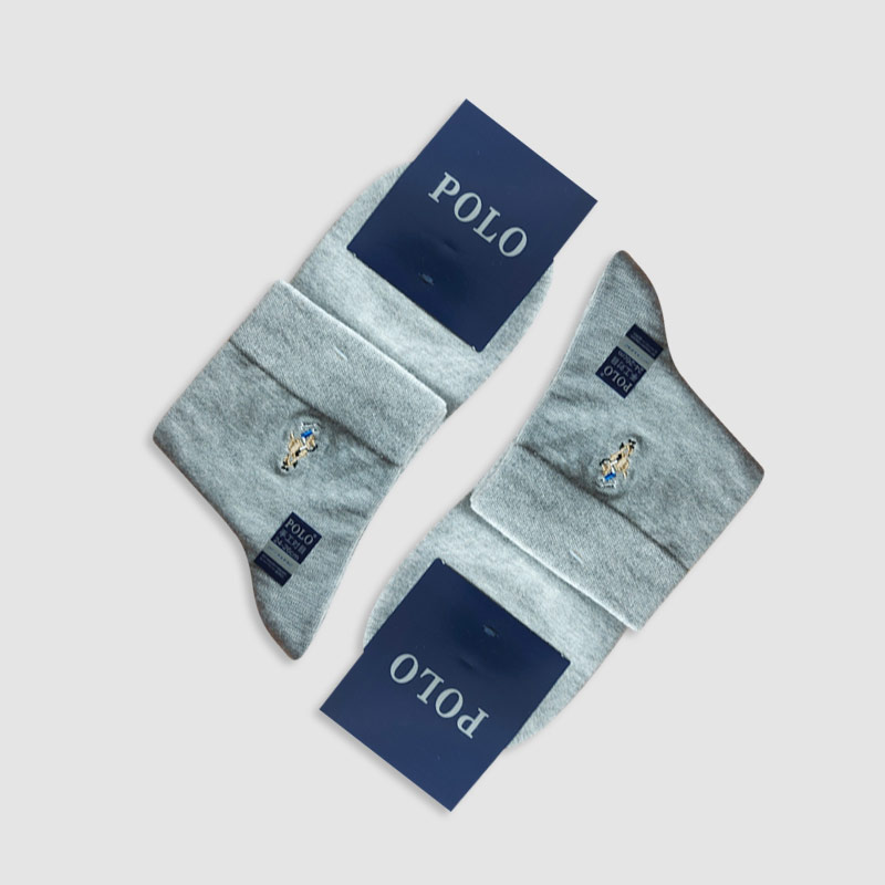 جوراب نیم ساق مردانه تک رنگ گلدوزی شده polo - طوسی روشن