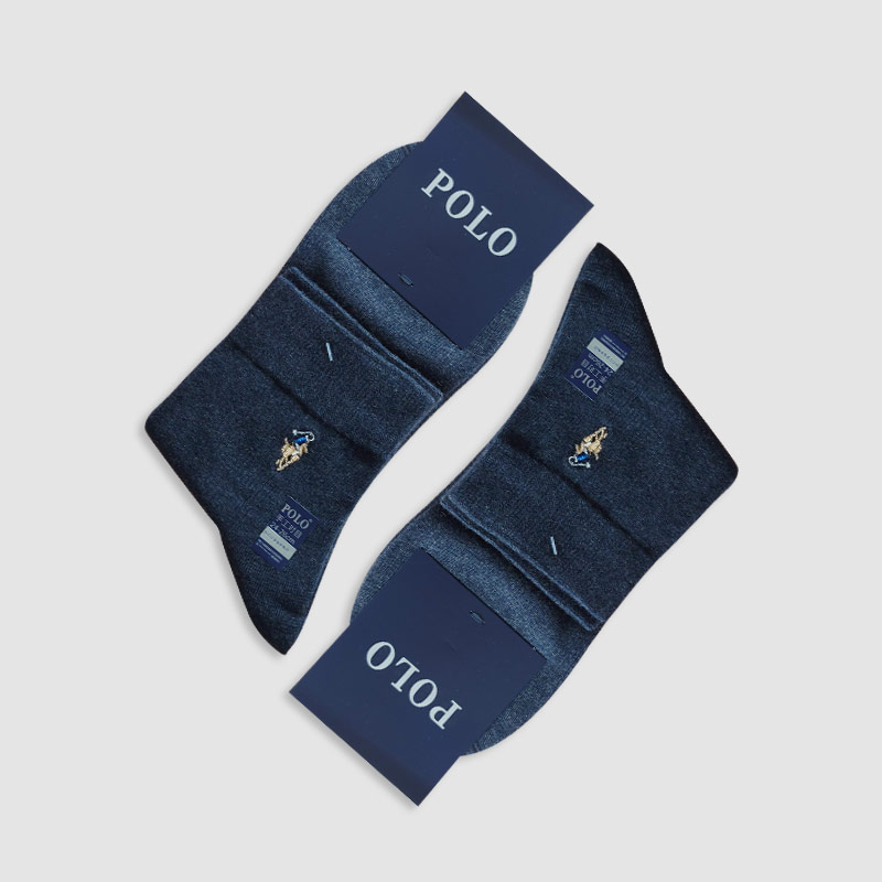 جوراب نیم ساق مردانه تک رنگ گلدوزی شده polo - آبی تیره