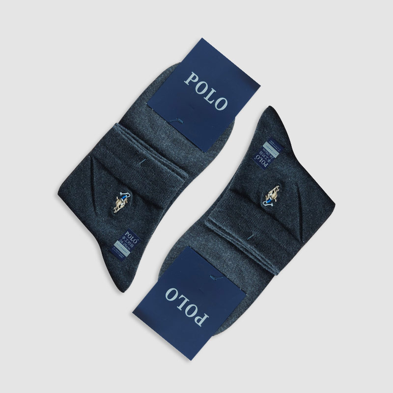 جوراب نیم ساق مردانه تک رنگ گلدوزی شده polo - نوک مدادی
