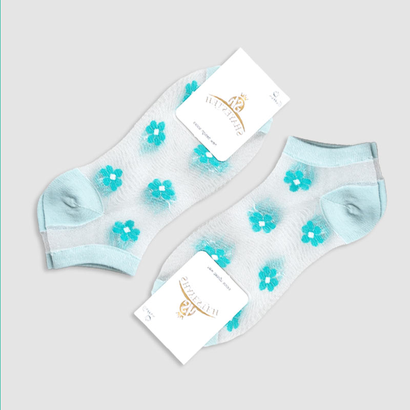 جوراب مچی زنانه توری شیشه ای سبز آبی‎  - طرح1