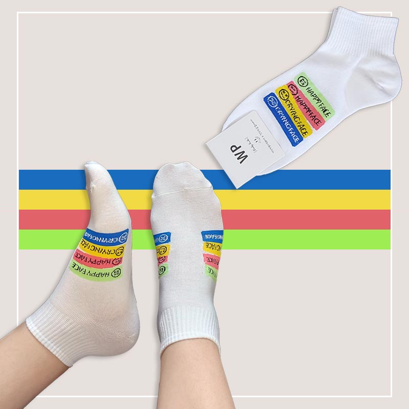 جوراب مچی مردانه سفید طرح Happy Face‎