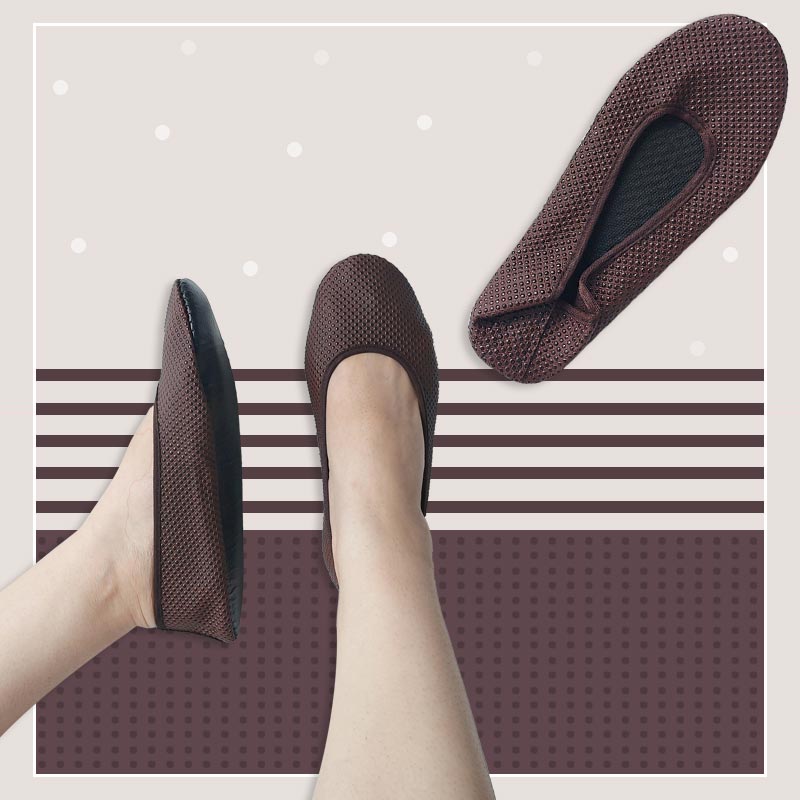 روفرشی کف چرم زنانه طرح سوزنی برجسته قهوه ای سوخته‎