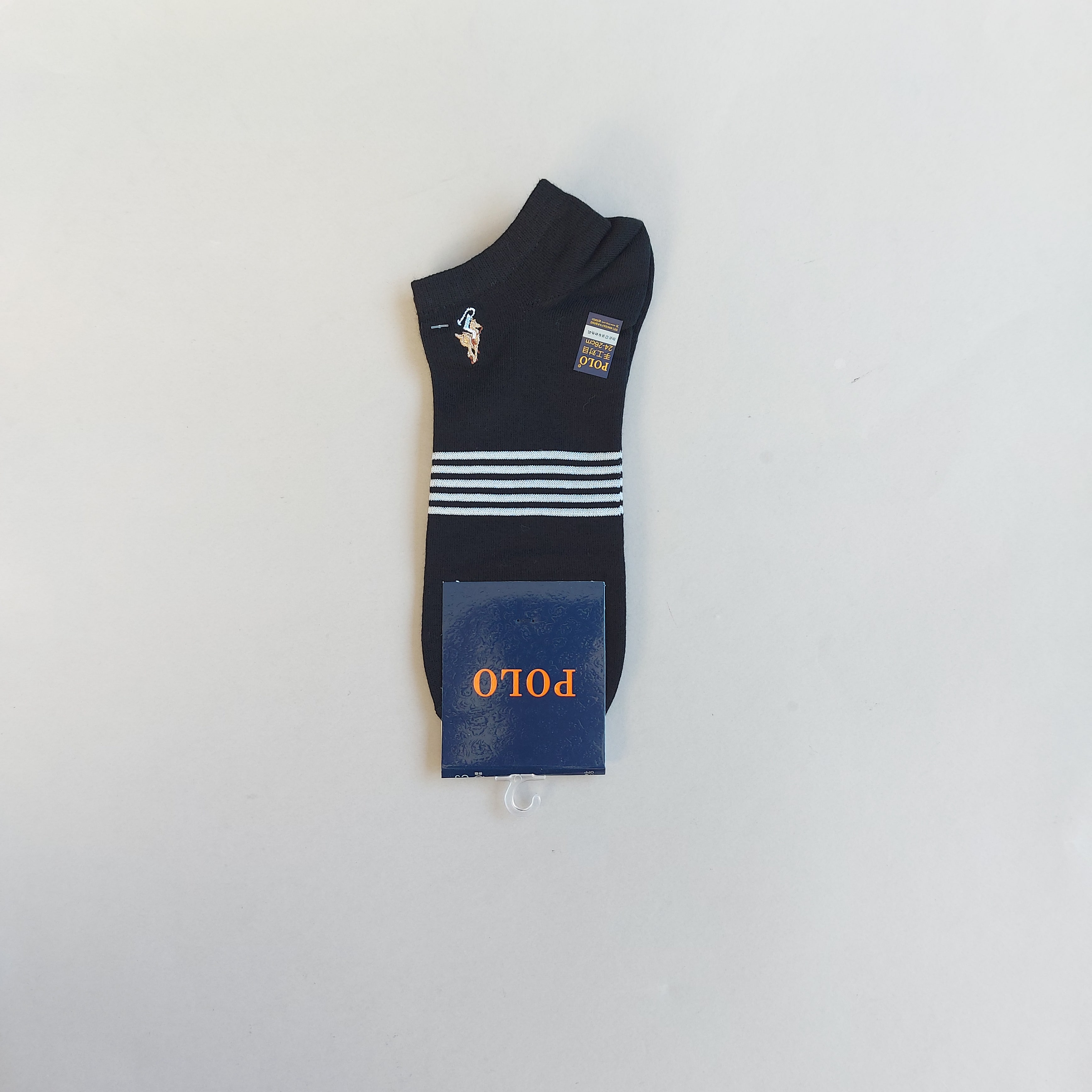 جوراب زیر قوزک مردانه وسط خط دار گلدوزی شده polo